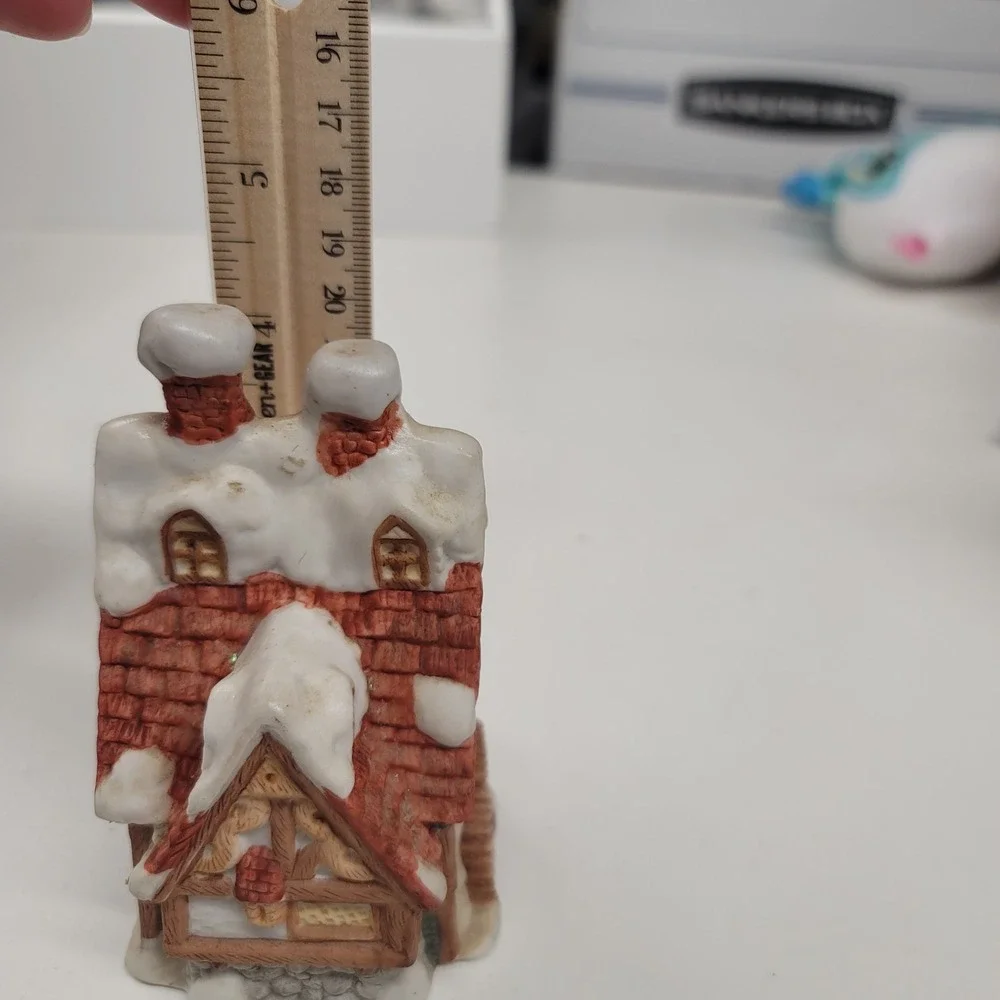 Whirley's 7408 Ceramic Christmas House Snow Roof Chimneys Bell 1980s Cottagecore